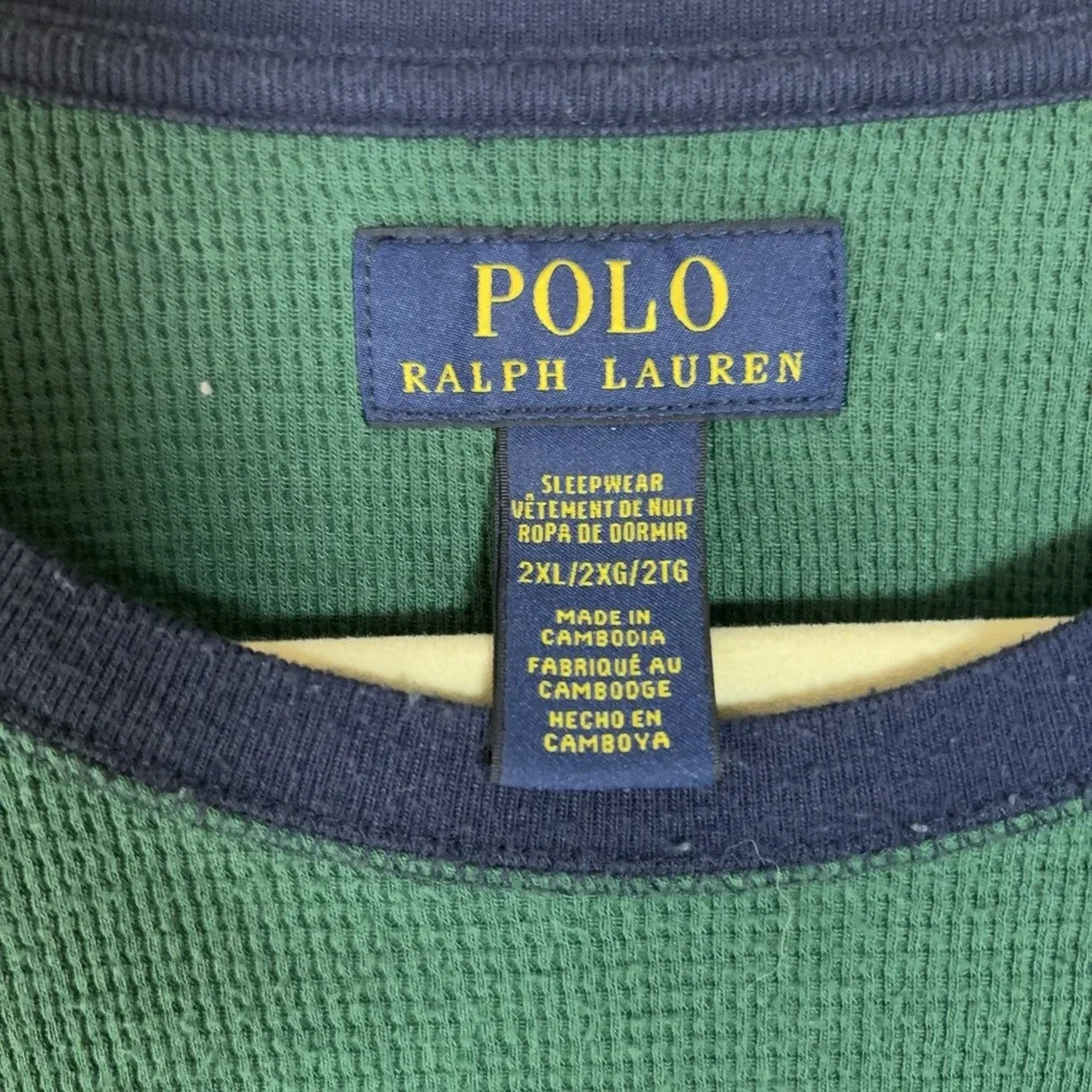 Polo Ralph Lauren Sleepwear Shirt Mens 2XL‎ Green Waffle Knit Embroidered Logo